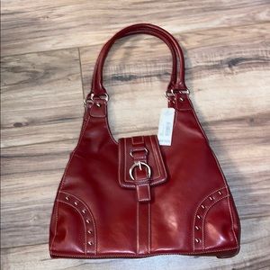 Brick Red Handbag Purse w/rivet style and zippers